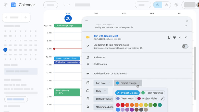 Google Calendar lets you use any color you want for your events