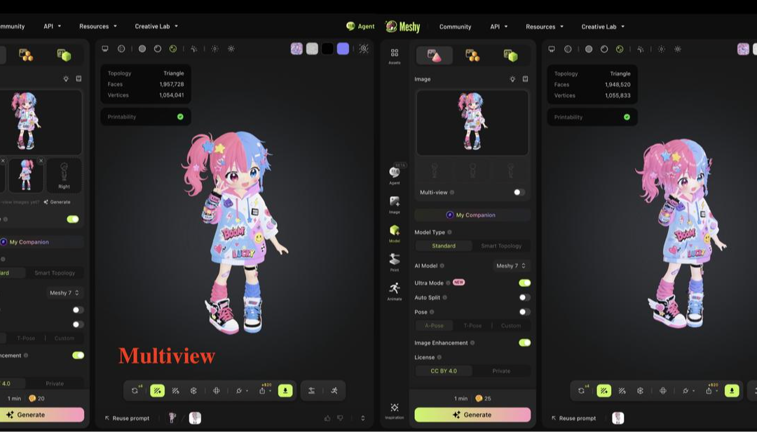 I Ran the Same Anime Character Through Meshy Multiview and Single-Image 3D