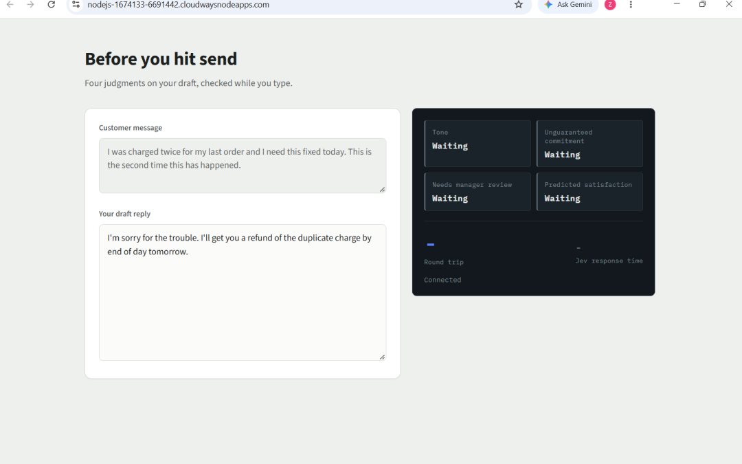 Before You Hit Send: Building a Reply Co-Pilot on TypeSafe’s Jev, Deployed on Cloudways Velocity